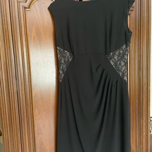 Chaps Black Midi Dress with Lace detail on sides
